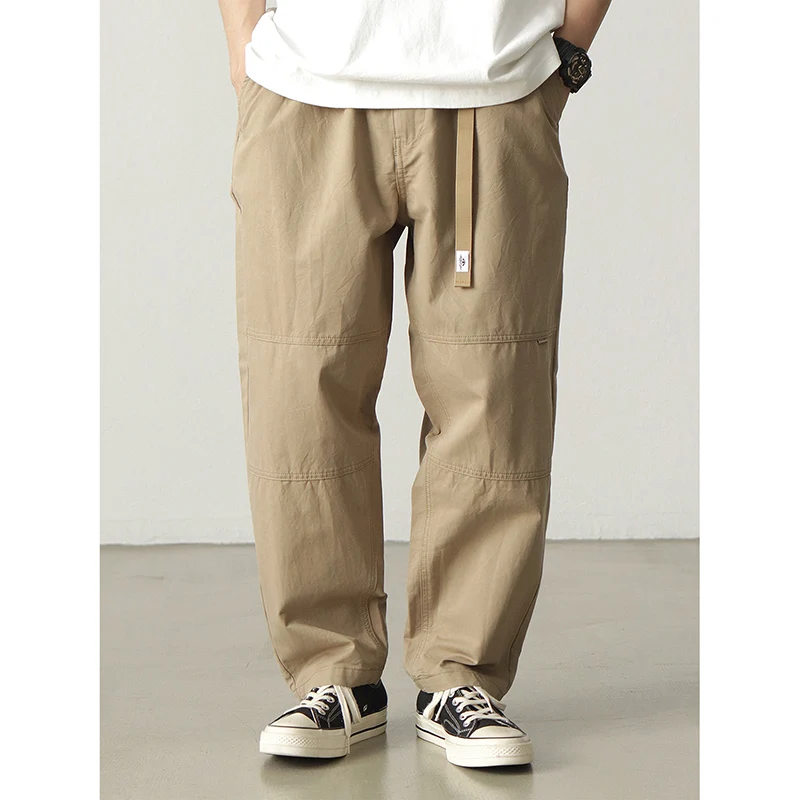 

Four Seasons New Japanese Retro Woven Wide Leg Cargo Pants Men's 100% Cotton Washed Casual Loose Straight Tapered Trousers