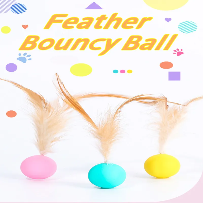 

Funny Feather Bouncy Ball Tease Cat Pet Toy Feather Bouncy Ball Teasing Kitten Interactive Pet Toy For Cat Having Exercise Play