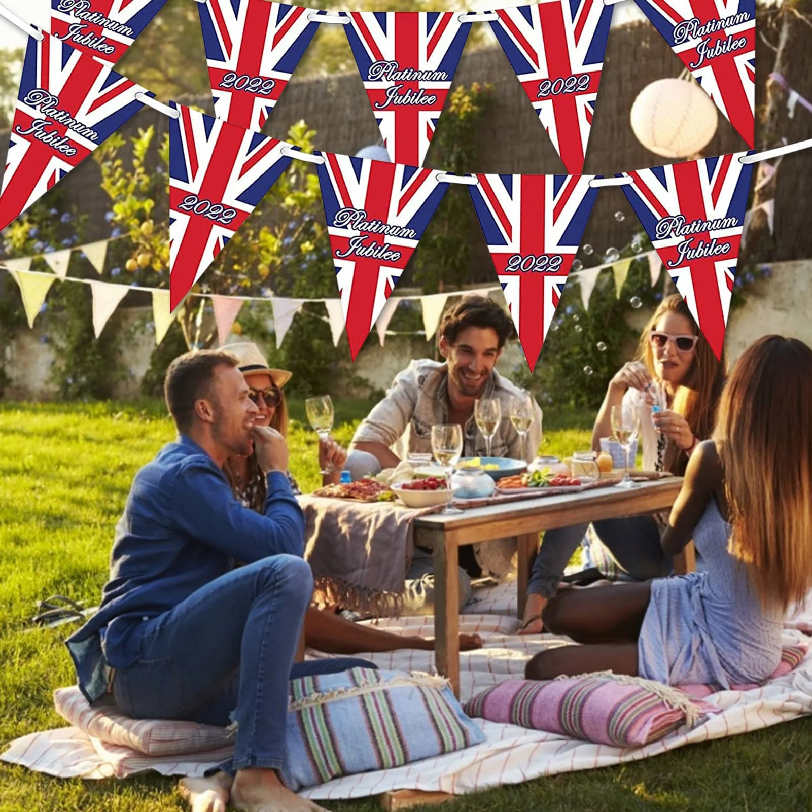 

Гирлянда с флажками Queen юбилейного Союза Джека, 2022 Юбилейный, 32 фута/10 м, гирлянда с флажками Великобритании и Джека, баннер с 20 флажками для