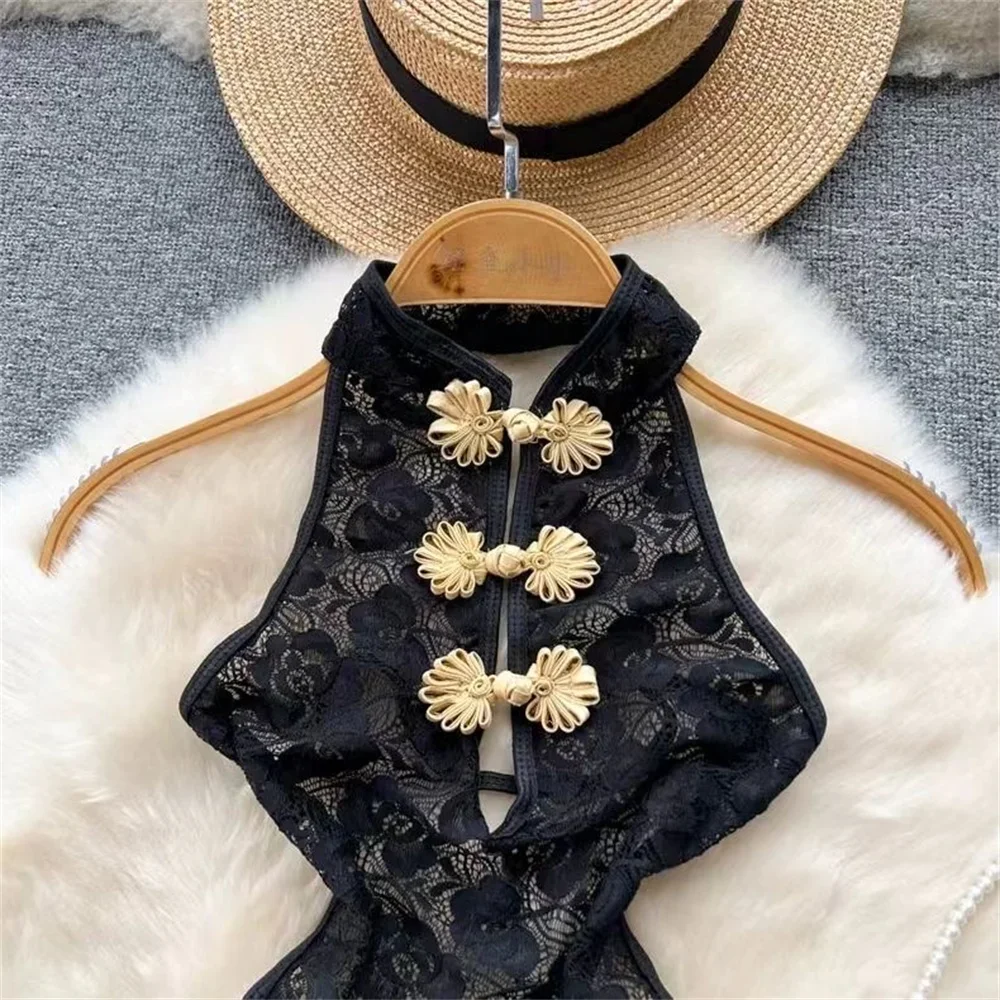 Весенне-летний сексуальный кружевной сетчатый классический комбинезон с