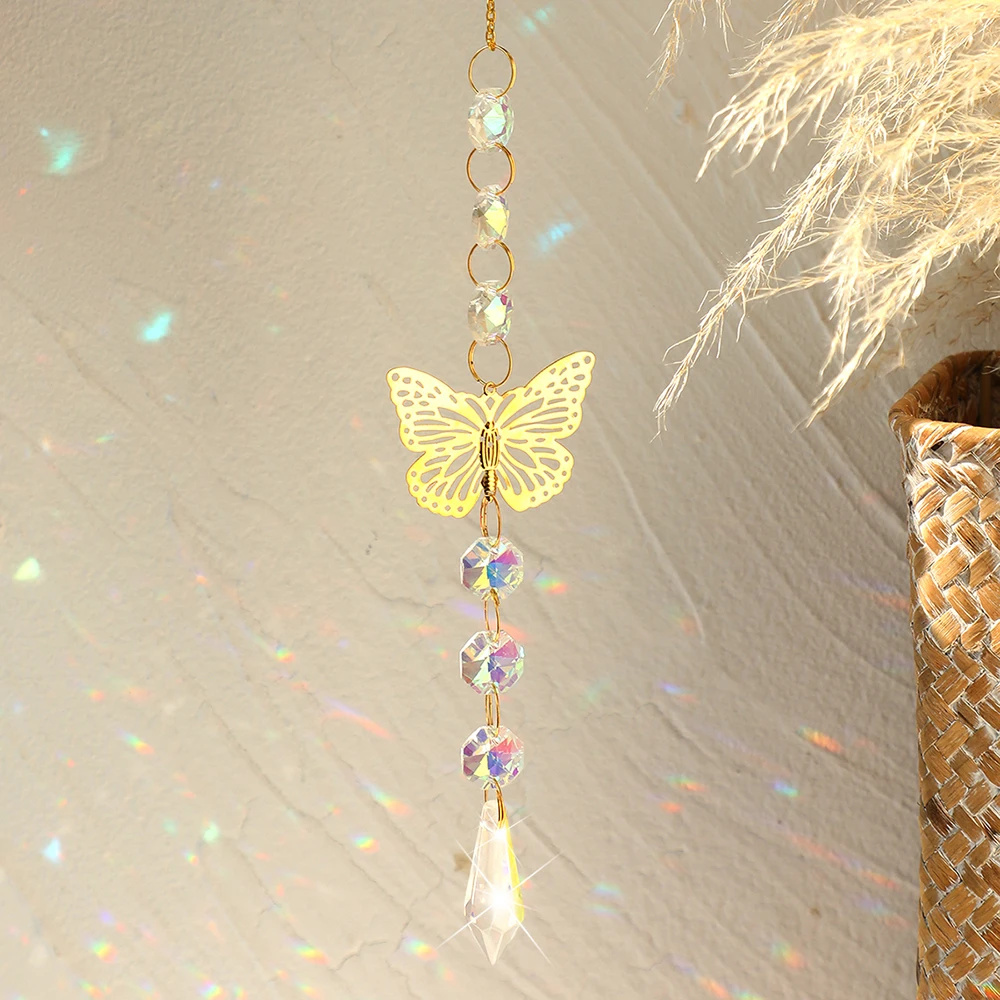 

Gold Butterfly Catcher Suncatcher Crystal Rainbow Catcher Garden Butterfly Decoration Sun Catcher Fairy Window Yard Car Charm
