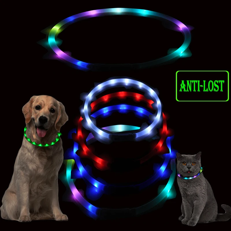 

New LED Pet Dog Cat Collar USB Charging Dog Cat Safety Night Light Anti-Lost Dog Accessories Neck Decoration Glowing In Dark