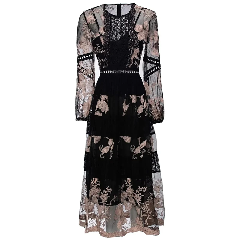 

Женское винтажное платье с рукавами-фонариками, элегантное Брендовое платье с круглым вырезом и цветочной вышивкой, весна 2023