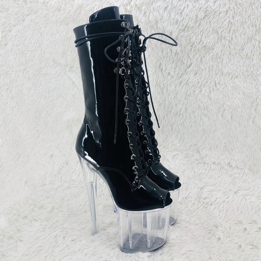 Leecabe 20CM/8inches Patent PU upper High Heel platform Boots open toe Pole Dance boots