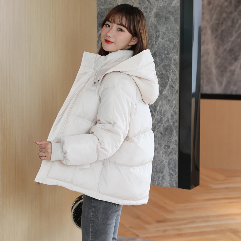 2022 New Cotton Coat Straight Loose Bread Coat Winter Short Cotton Coat Korean Version Thickened Hooded Cotton Coat Women