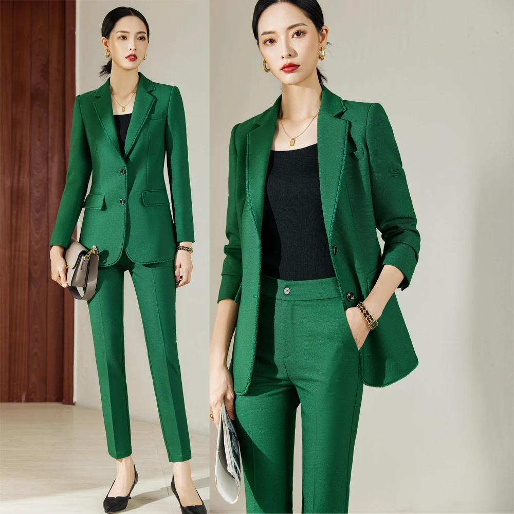 Green suit coat, female spring and autumn high-grade formal dress, college student interview work suit, professional small suit