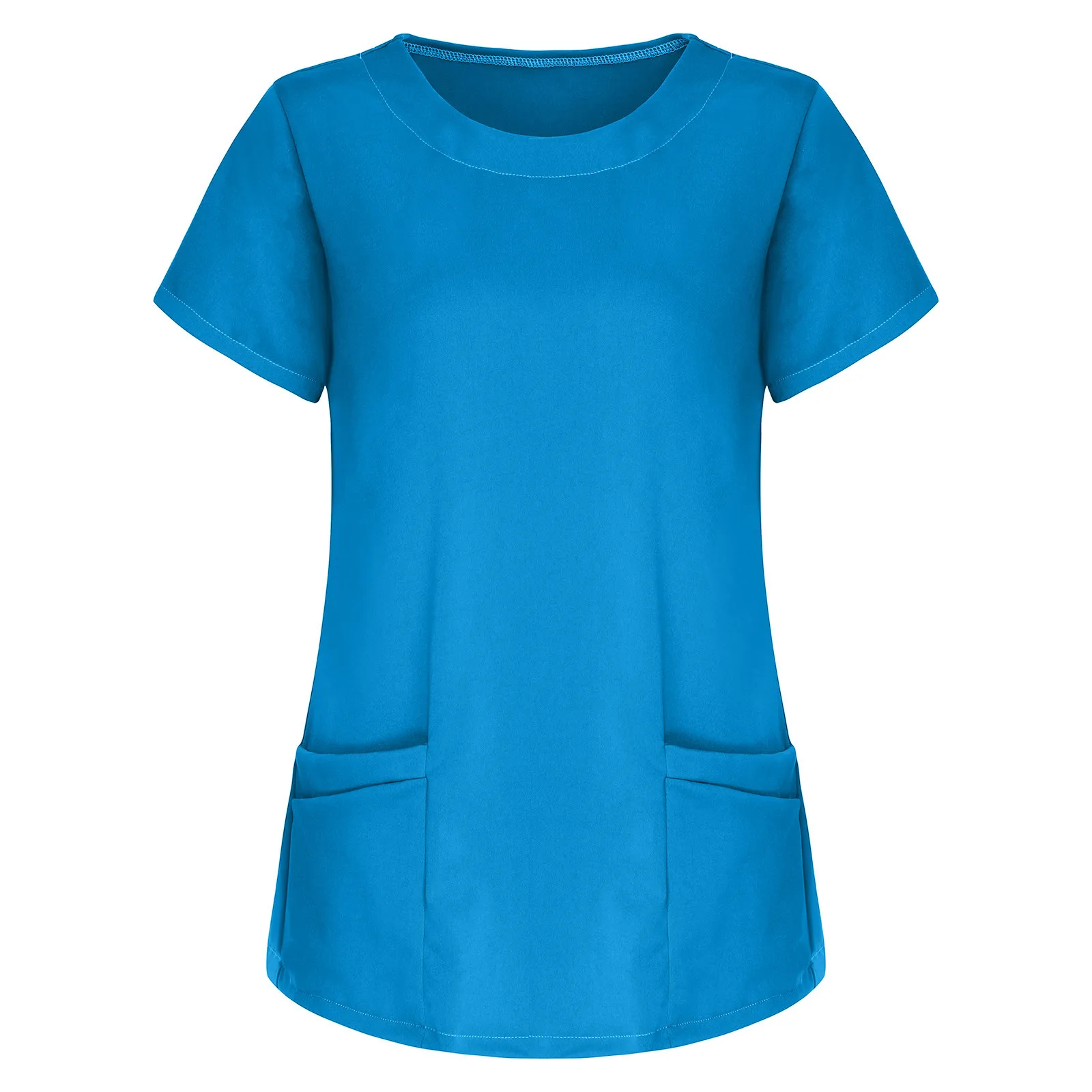 

Women Short Sleeve Tops Working Solid Color Pocket Blouse