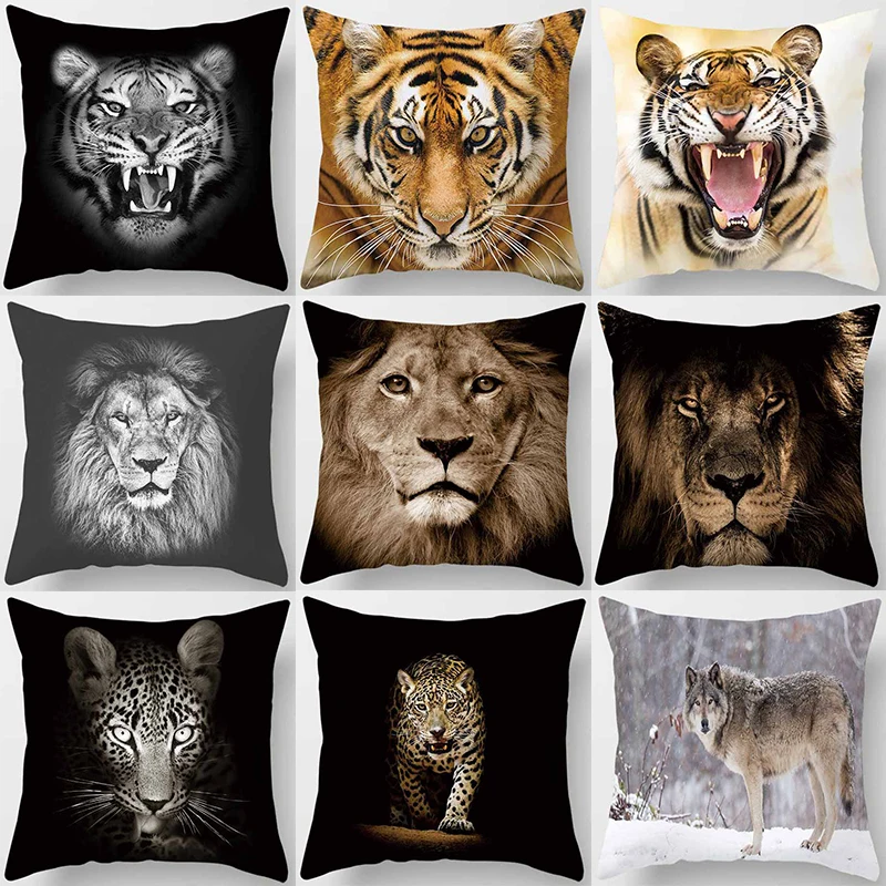 

45X45CM Animals World Tiger Lion Pillow Case Cute Home Decorative Pillows Covers for Sofa Living Room