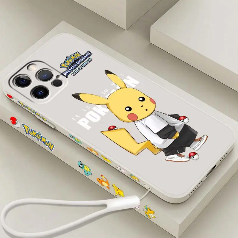 

Pokemon Pikachu Bulbasaur Phone Case For Apple iPhone 14 13 12 Mini 11 XS Pro Max X XR 8 7 Plus SE Liquid Left Rope Cover