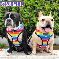 gululu dog harness and leash set rainbow mesh harness for a dog breathable pet vest collar puppy accessories arnes perro 2022