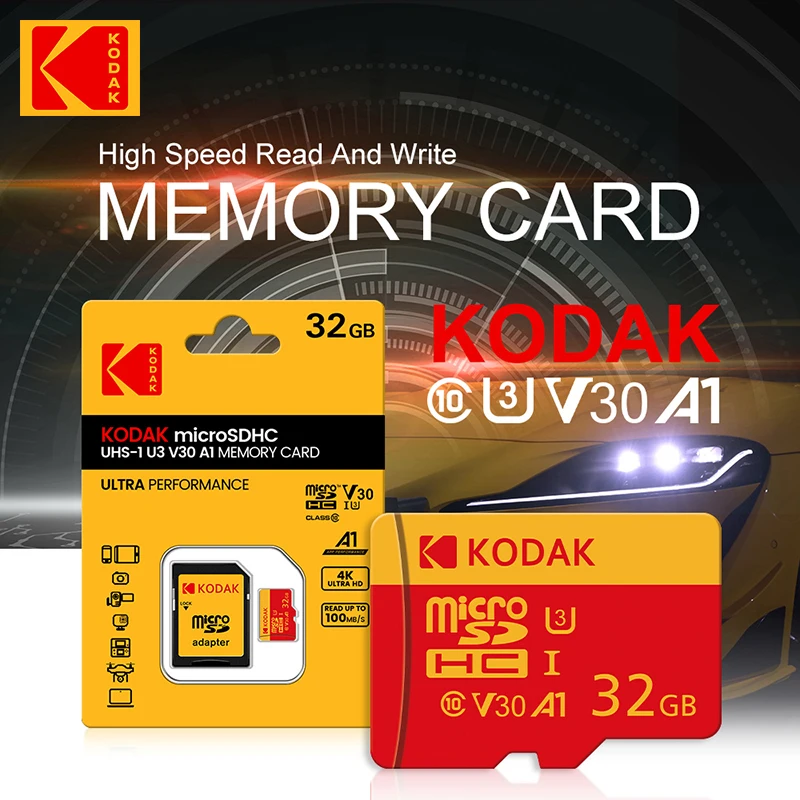 Карта памяти KODAK Red Micro SD 256 ГБ 100 МБ/с Class10 U3 UHS-I 32 64 128 TF SD-карта 4K HD для телефона ПК