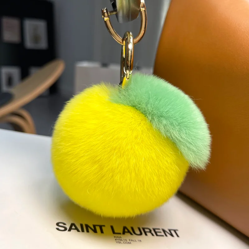 2022 Tangerine New In Real Ball Fur Handmade Cute Keychains Bag Accessory Car Keychain Gift Keyrings Gifts key chains for women