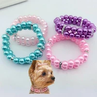 1 pc fashion imitation pearl cat dog collar pu leather adjustable pet dog puppy collar necklace pet products accessories