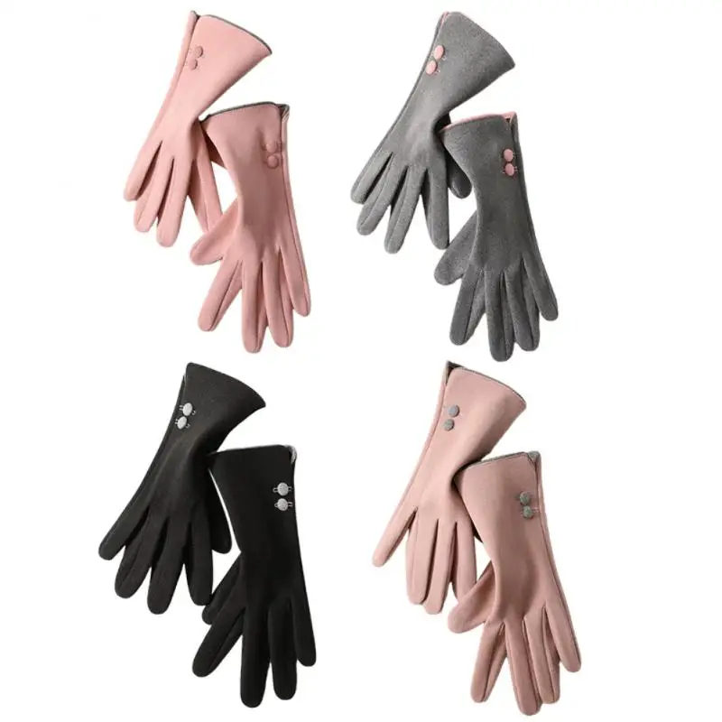 

Winter Warm Gloves Ladies De Velvet Elegant Highly Elastic Outdoor Sports Korean Style Full Finger Touch Screen Driving Gloves