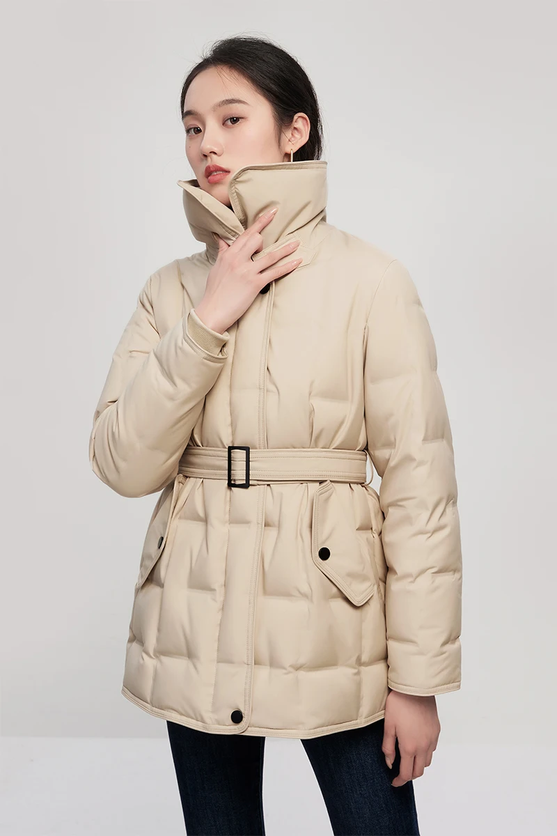 New 90% White Goose Down Jackets for Women High Street  Winter  High Street Fashion Design Wide-waisted  Zipper Thin Coat Women