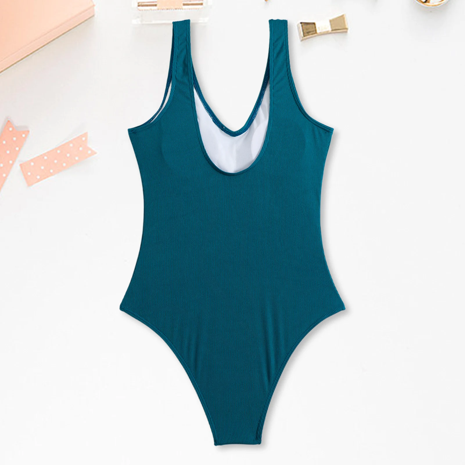 

Летний Цельный купальник, элегантное цельное бикини, однотонное модное облегающее бикини с U-образным вырезом для пляжного отдыха