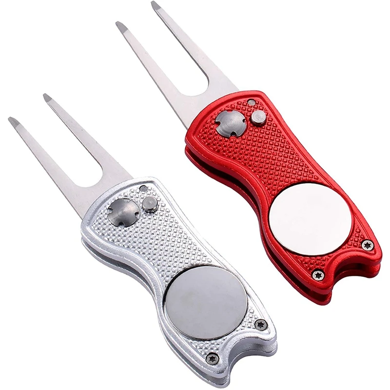 

2 шт. металлический складной инструмент для гольфа с кнопкой вверх и магнитным шариковым маркером (2 шт. в упаковке, дизайн рыбы)