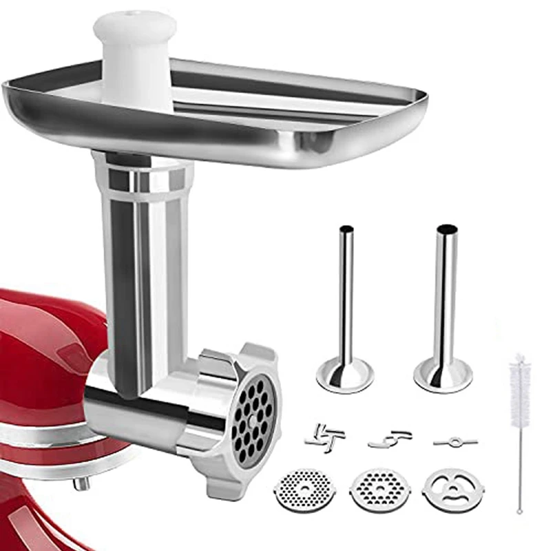 

Metal Food Grinder Attachment For Kitchenaid Stand Mixers Includes 2 Sausage Stuffer Tubes,Meat Grinder Attachment