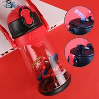 disney marvel strap straw water cup cartoon spiderman captain america mickey minnie double lid dual purpose plastic cup kid gift