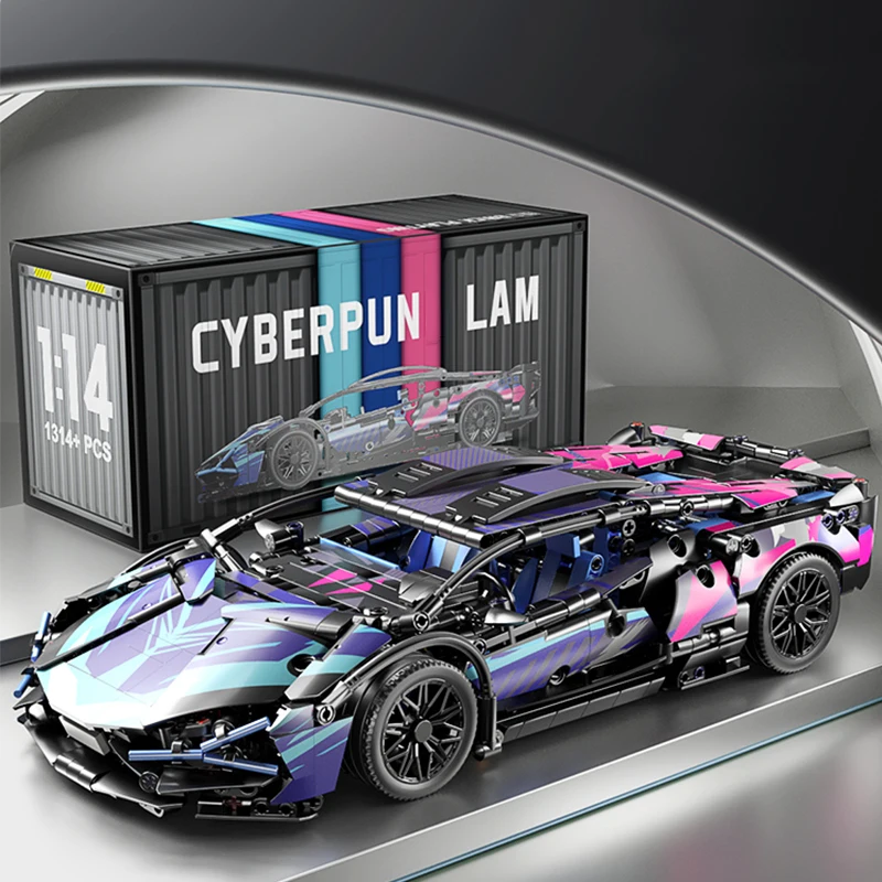 

1314PCS MOC Technical 1:14 Black Purple Sport Car Building Blocks Assemble Racing Vehicle Bricks Toys Birthday Gift For Kid Boy