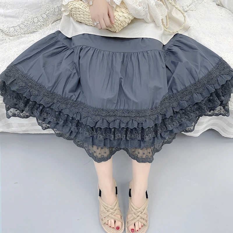 Женская многослойная кружевная юбка Mori Girl из чистого хлопка летняя с эластичным