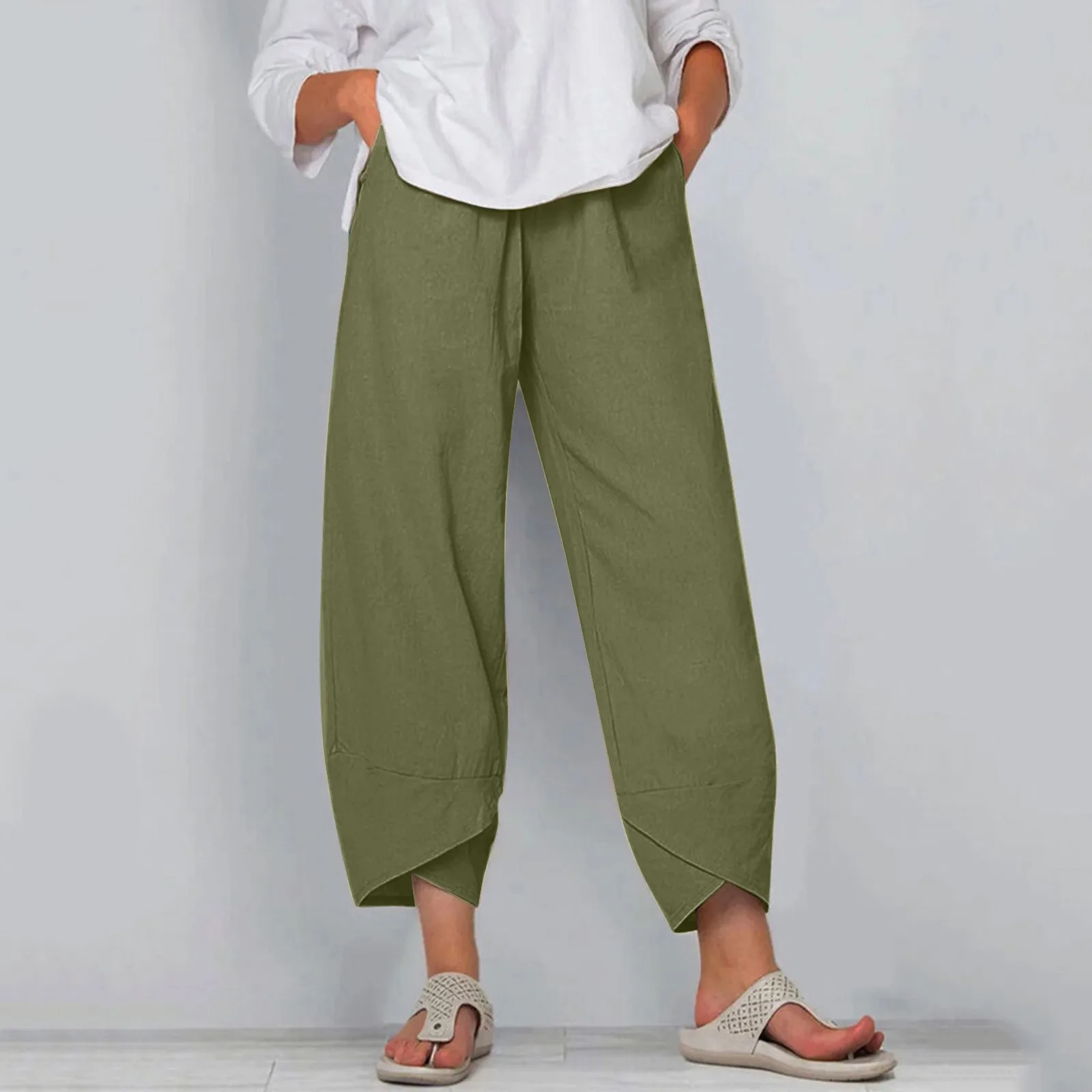 

Women's Casual Pants High Waist Self Tie Pants Trousers Cotton Solid Color Daily Woman Designer Yoga Wear