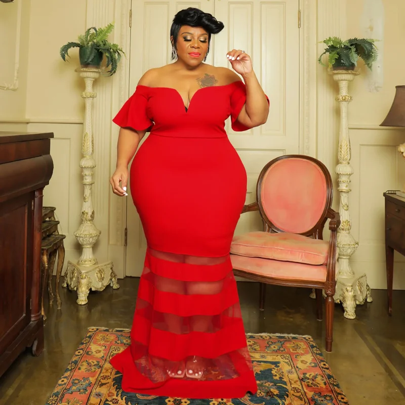 

WUHE модное женское платье большого размера с открытыми плечами и V-образным вырезом бандажные Макси-платья 2023 летнее сексуальное прозрачное Сетчатое платье в стиле пэчворк