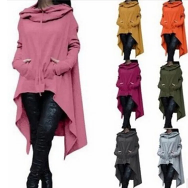 

2022 autumn and winter new European and American solid color long hooded sweater Daily Leisure