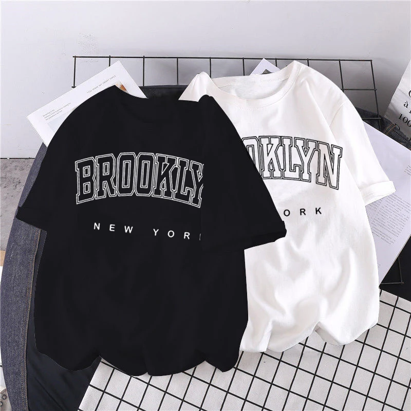 

Fashion Women T Shirt BROOKLY New York Retro Letter Print Short Sleeve Round Collar Woman Tshirts Shirt Femme Women Clothing