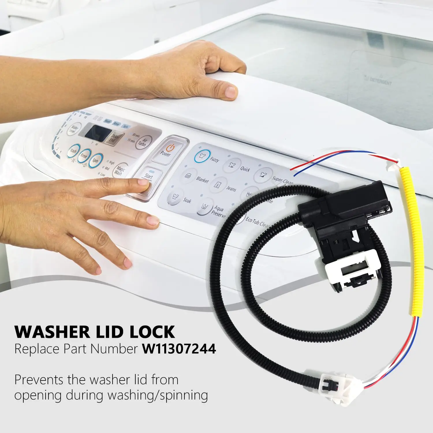 Фото Замок крышки стиральной машины W11307244 (3 провода), совместимый с Whirlpool, Maytag, Amana, Kenmore, W11253733, W10838613, W10838613VP №2