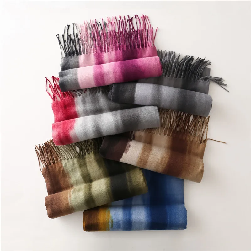 

Tie Dye Gradient Warm Cashmere Scarf Women Winter Thick Print Pashmina Shawls and Wraps Ladies Fashion Blanket Stole 200*70Cm