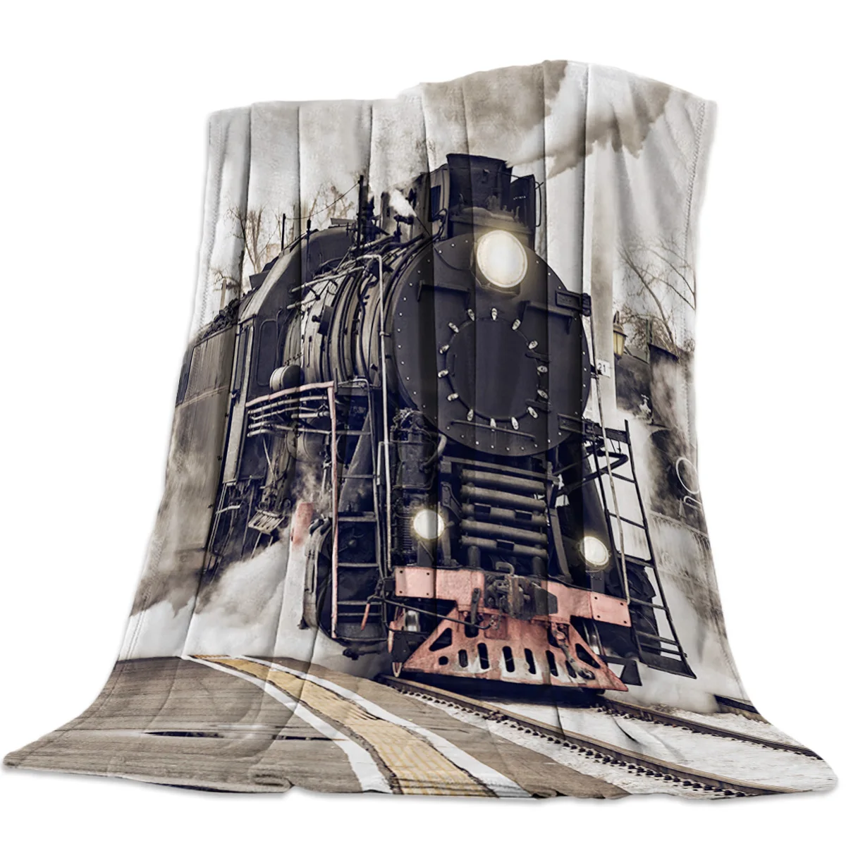 

Flannel Blankets The Steam Age of Old Trains Blanket Cushion Warm Throw Blanket on Sofa Bed Home Bedspread Travel Fleece Blanket
