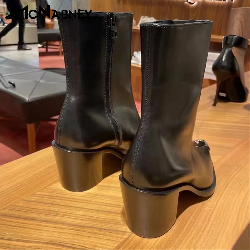 Pointed Toe Metallic Leather Boots Fashion Style Square Heel Zipper Ankle Boots Multicolor Sexy Shoes for Women Concise Boots