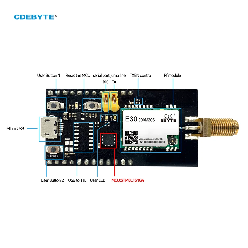 E30-900MBL-01 Test Board SI4463 Development Evaluation Kit for E30-900M20S 868MHz 915MHz Compatible with E07/E30/E220/E32/E22