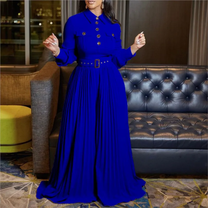 Loose Pleated Wide-leg Jumpsuit For Women 2023 Autumn Winter New Long-sleeved Casual Jumpsuit Bazin Baggy Pants Office Lady Belt
