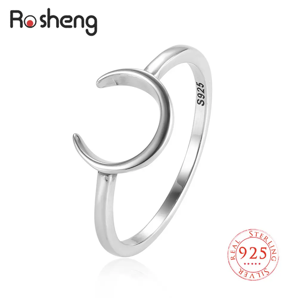 

100% 925 Sterling Silver Half Moon Rings for Women Christmas Gift Crescent Deer Horn Ring Lady Fashion Jewelry 2022 New