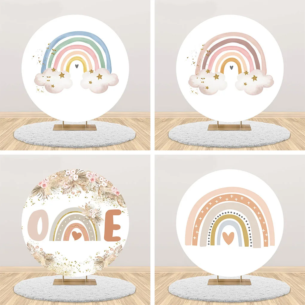 

Mehofond Boho Rainbow Round Elastic Clouds Photography Backdrop Baby Shower Kids Birthday Party Star Background Photo Studio