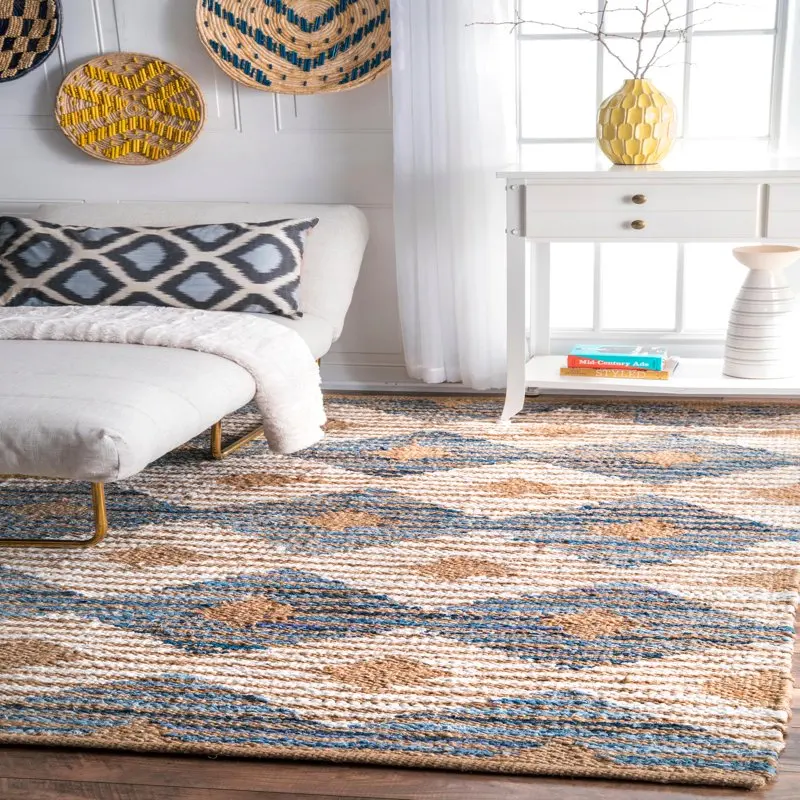 

Braided Marla Denim And Jute Diamonds Accent Rug, 3' x 5', Off White