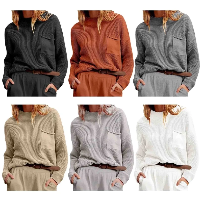 

Women's Crewneck Long Sleeve Sweater Casual Knit Sweater Jumper Top P8DB