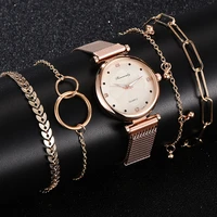 fashion 5pcs set women watches luxury magnet buckle flower rhinestone watch ladies quartz wrist watch bracelet set reloj mujer