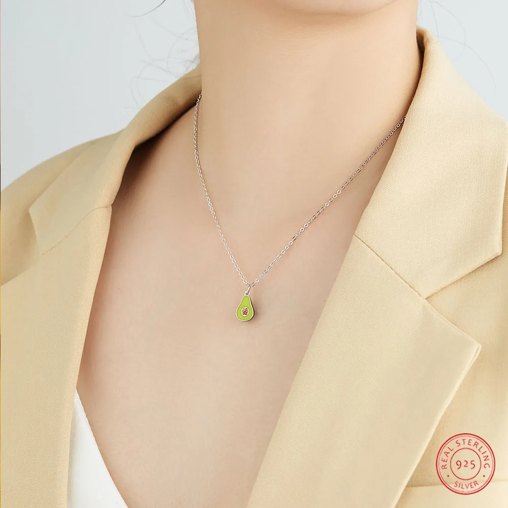 

CELAYI Necklace For Women 2022 Simple Creative Avocado Necklace 925 Sterling Silver Green Drop Oil Fruit Clavicle Chain Jewelry