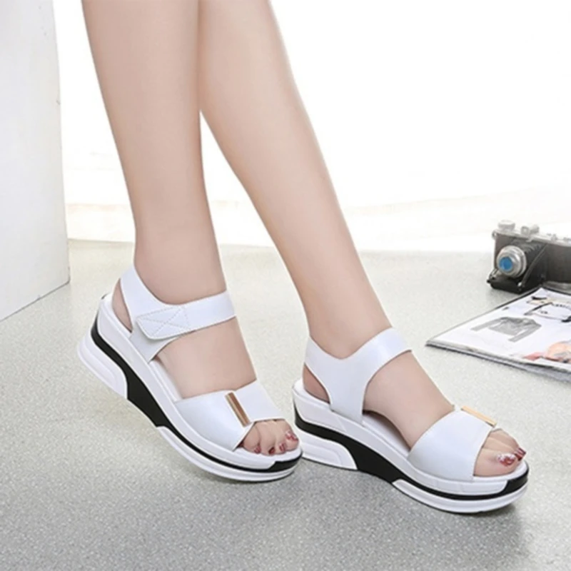 

Pu Leather Women Sandals Shoes Platform Ladies White Sneakers Sandals Shoe 2022 Summer Open Toe Fashion High Heel Footwear