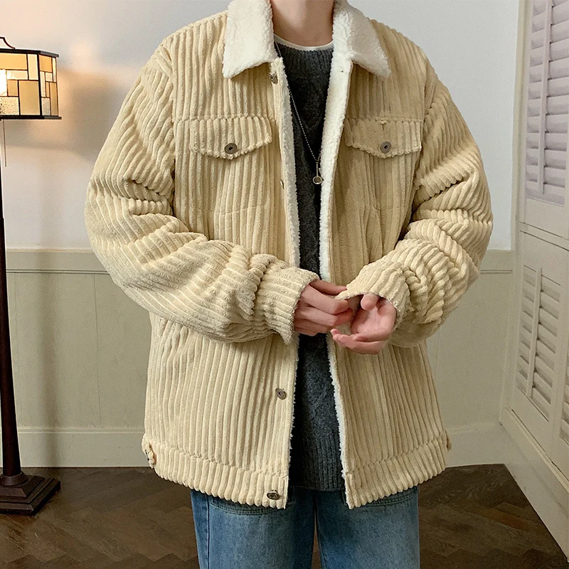 Winter Thickened Corduroy Jacket Men Warm Fashion Casual Thick Lamb Wool Jacket Men Streetwear Loose Short Coat Mens Clothes