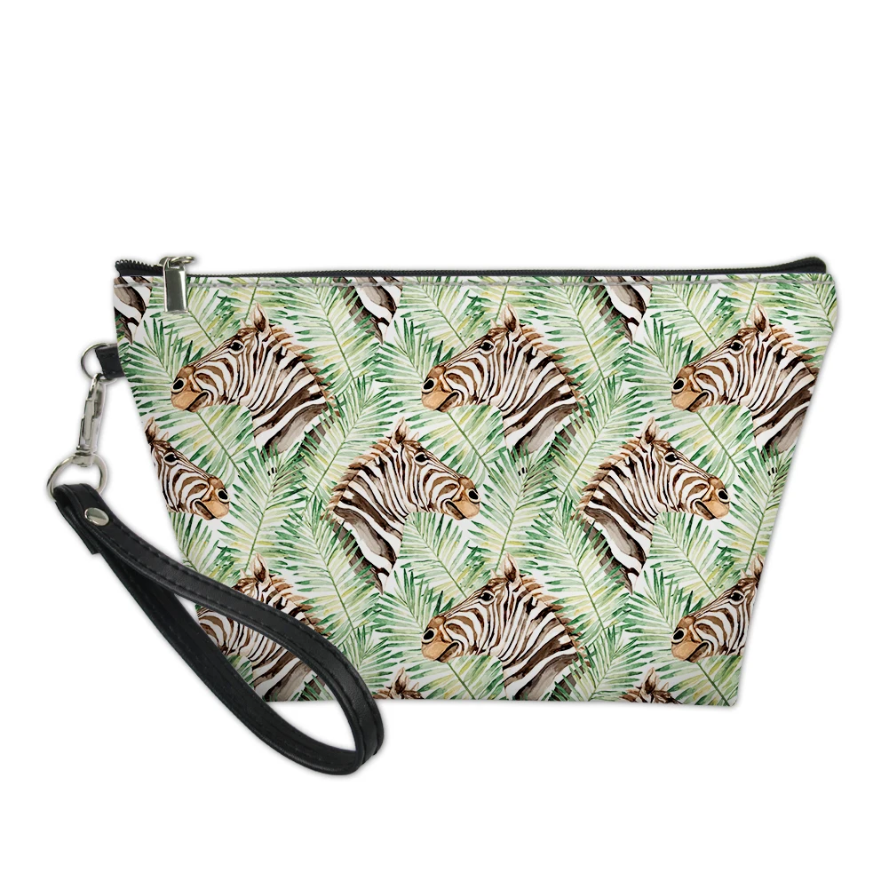 

Leaves and Animal Print Fashion Makeup Bag Party Travel Lightweight Toiletries Organizer Multifunctional Female Cosmetic Bag