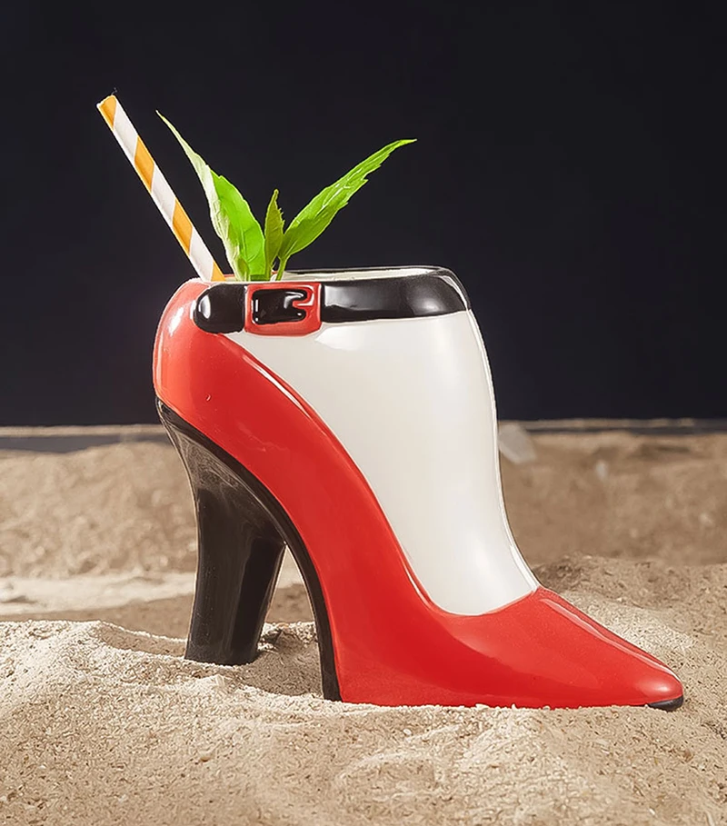 

New 2022 Hawaiian style ladies red high heels tiki cup bar ceramic elegant high heels cocktail glass special wine glass