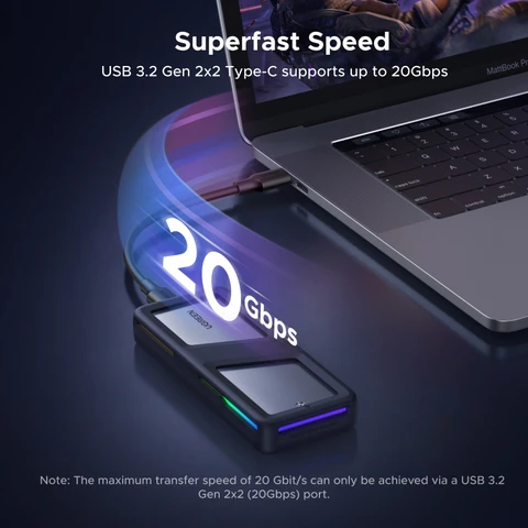 UGREEN 20 Гбит/с M.2 SSD Корпус NVMe SATA SSD Адаптер корпуса USB 3.2 Gen2 Внешний корпус поддерживает эффект освещения RGB