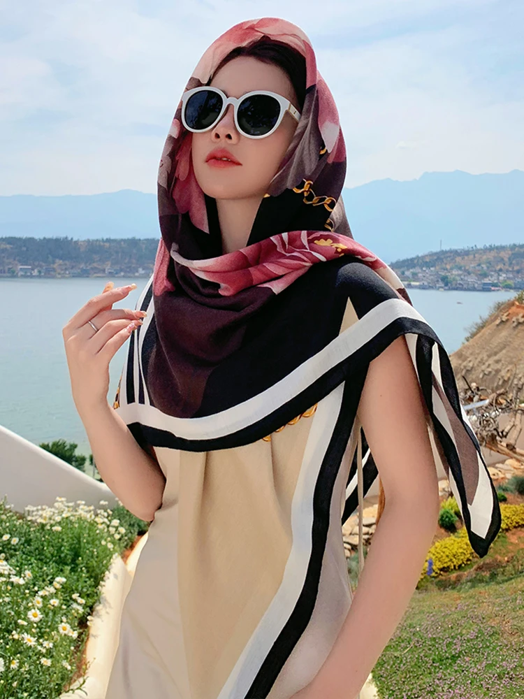 Женский бархатный ретро-шарф элегантный теплый платок с цветочным принтом