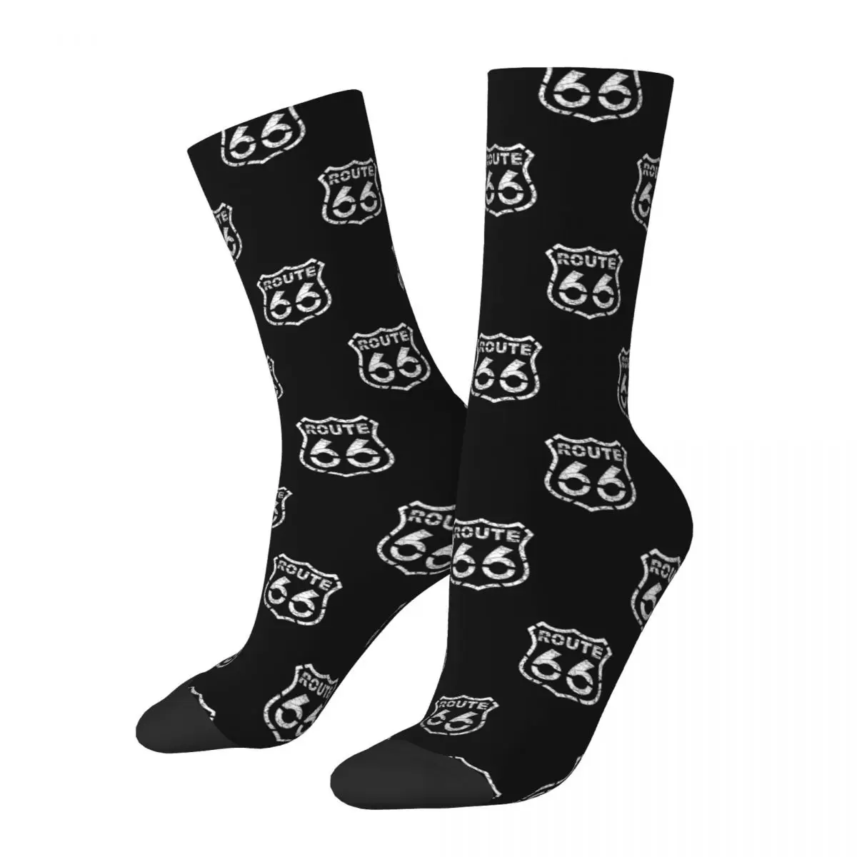 

Black Route 66 Unisex Winter Socks Running Happy Socks Street Style Crazy Sock