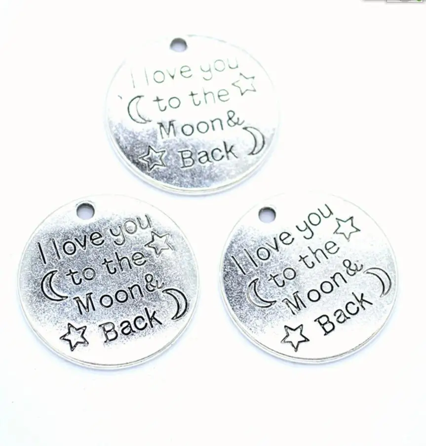 

4pcs 25*25mm Moon Charms Lettering I Love You to the Moon and Back DIY Necklace Pendant Making Findings Handmade Jewelry F0753
