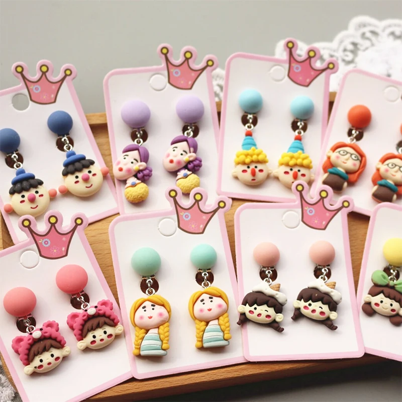 

Birthday Parties Funny Cute Clown Girls Figures Pink Purple Clips On Kids Girls Earrings Jewelry No Pierced Children Earrings
